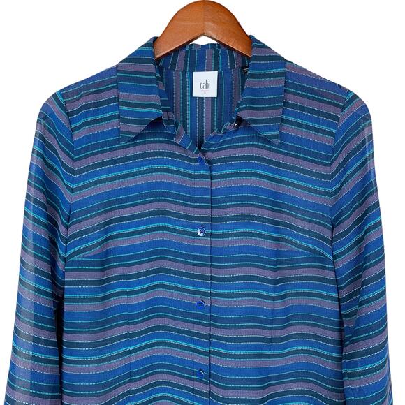 Cabi Alex Blouse Shirt Top Button Front Sheer Blue Stripe Women’s S - Picture 2 of 7